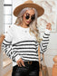 Striped Round Neck Cable-Knit Sweater nicholesgifts