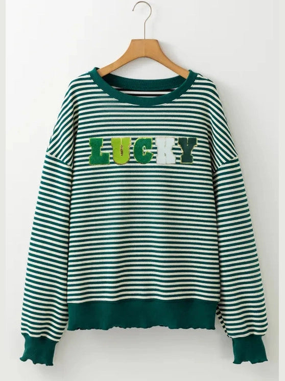 LUCKY Striped Round Neck Long Sleeve Sweatshirt nicholesgifts