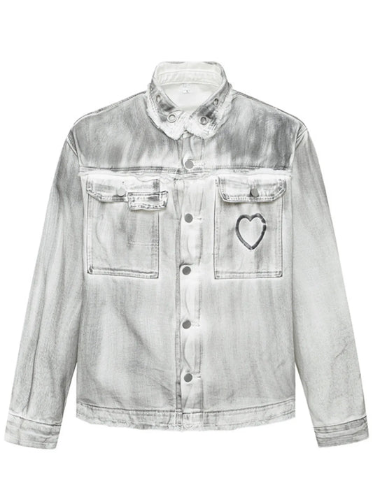 Men's Plus Size Wash Button Up Long Sleeve Denim Jacket Trendsi