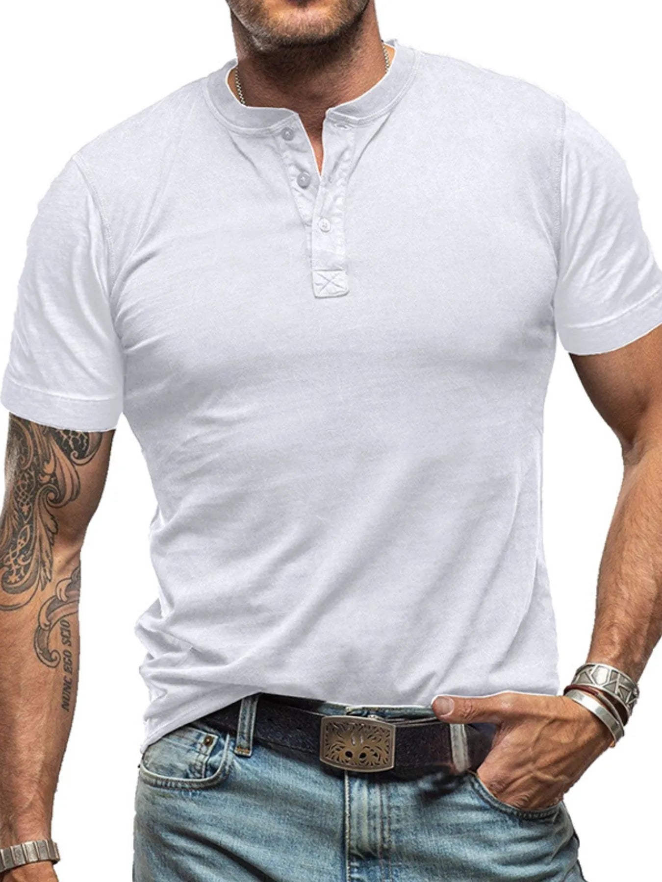 Men's Classic Henley Short Sleeve Polo T-Shirt NicholesGifts