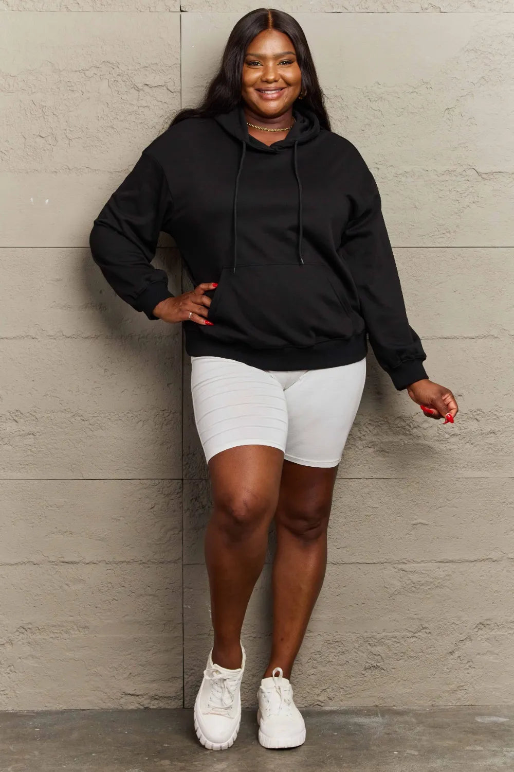 Full Size Long Sleeve Dropped Shoulder Hoodie Trendsi