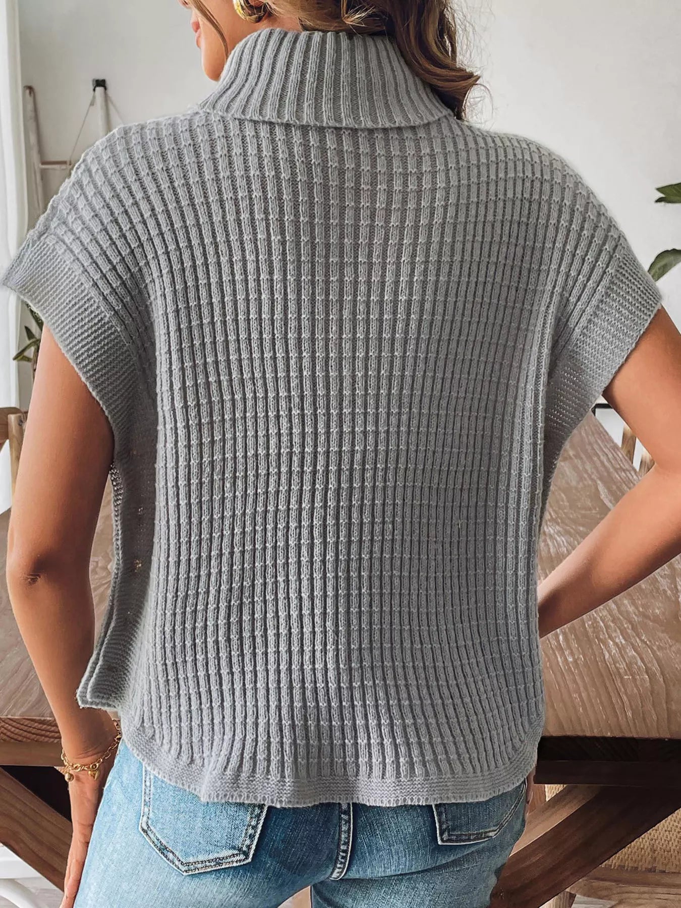 Turtleneck Side Decor Button Sweater Vest nicholesgifts