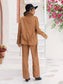 Lace Detail Collared Neck Top and Pants Set nicholesgifts