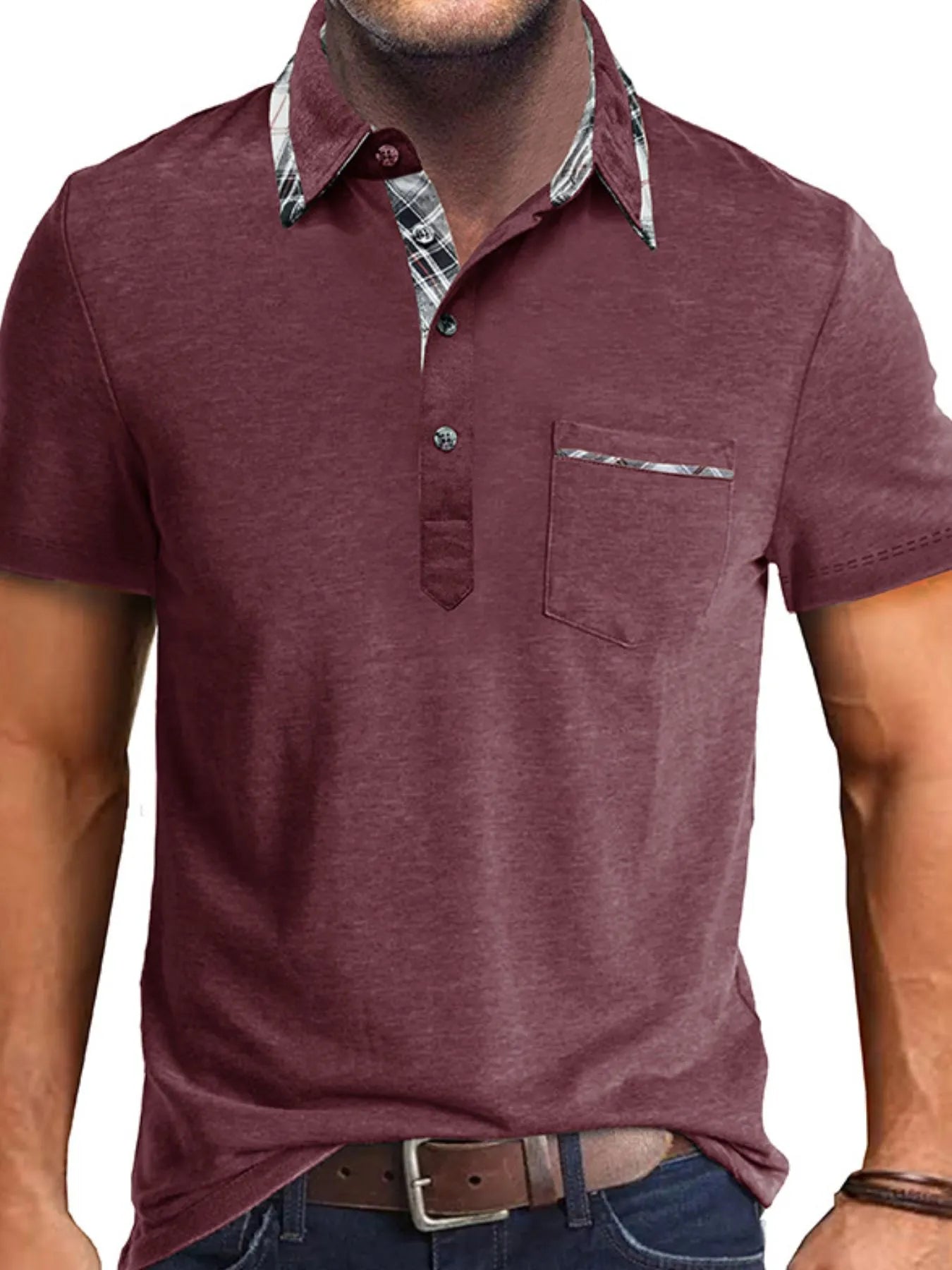 Men's Full Size Classic Plaid Collar Cotton Polo Shirt Plus Size NicholesGifts