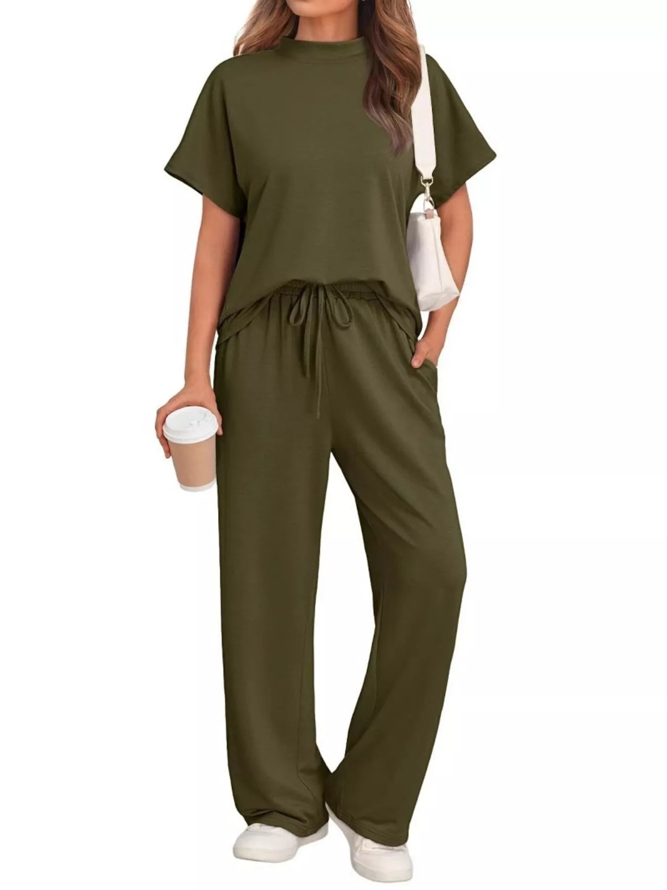 Full Size Round Neck Short Sleeve Top and Pants Set Plus Size Trendsi