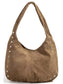 Fame Faux Suede Studded Trim Hobo Bag nicholesgifts