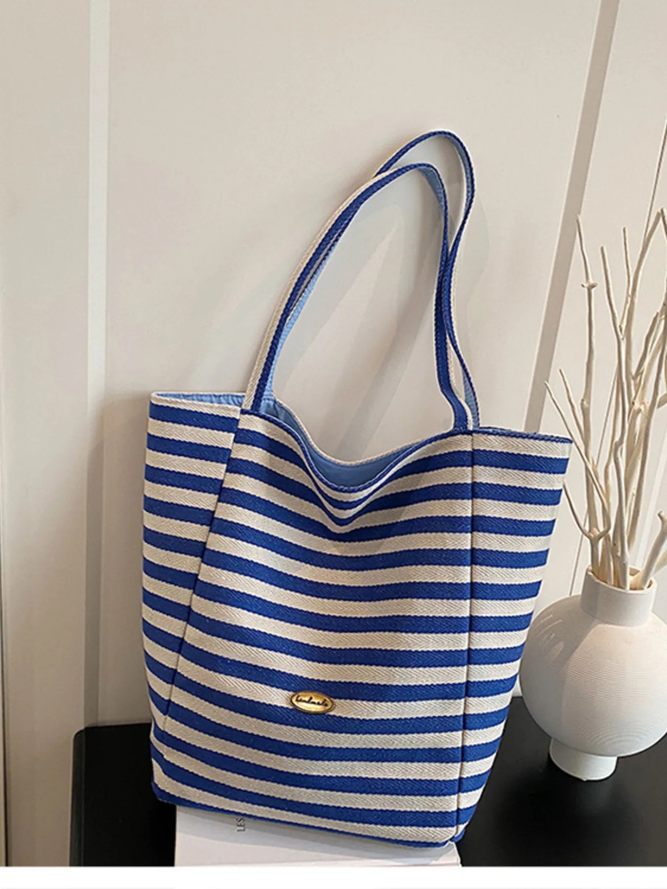 Striped Canvas Tote Bag Trendsi