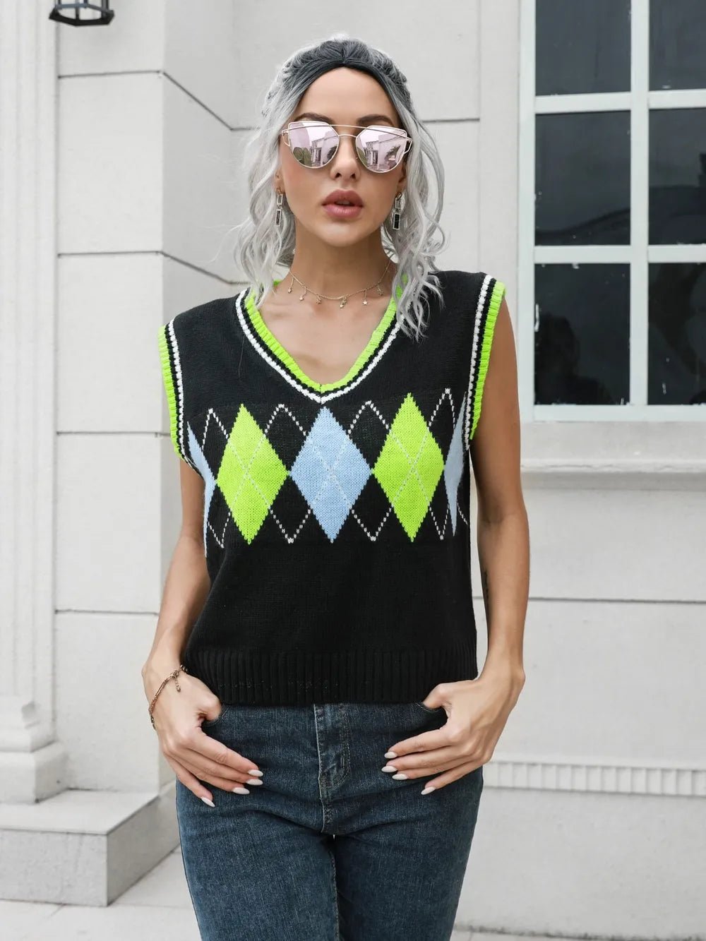 Geometric V-Neck Sweater Vest nicholesgifts