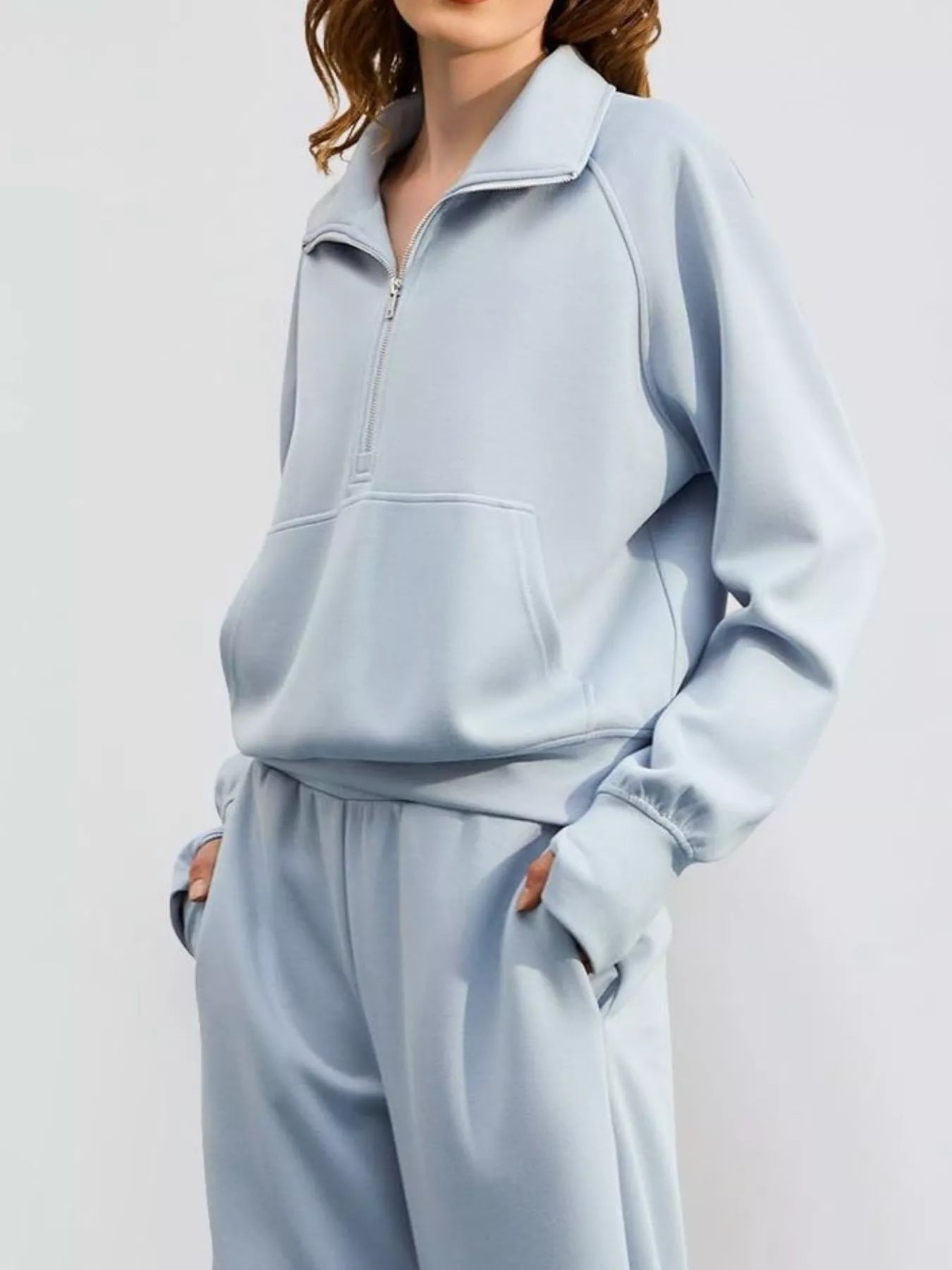 Full Size Half-Zip Sweatshirt and Wide-Leg Pants Set Plus Size Trendsi