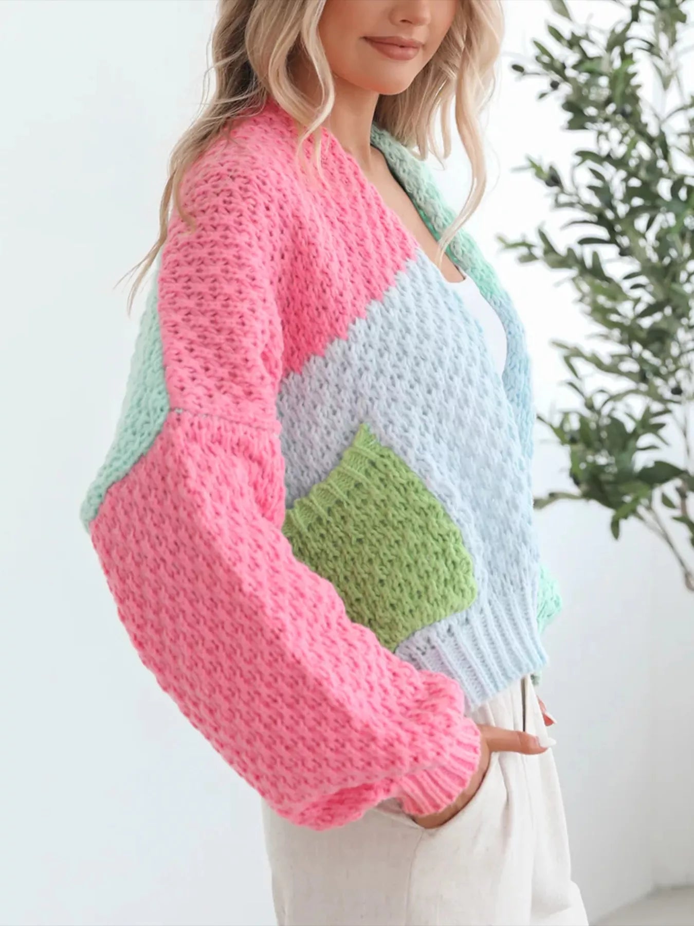 Color Block Open Front Cardigan