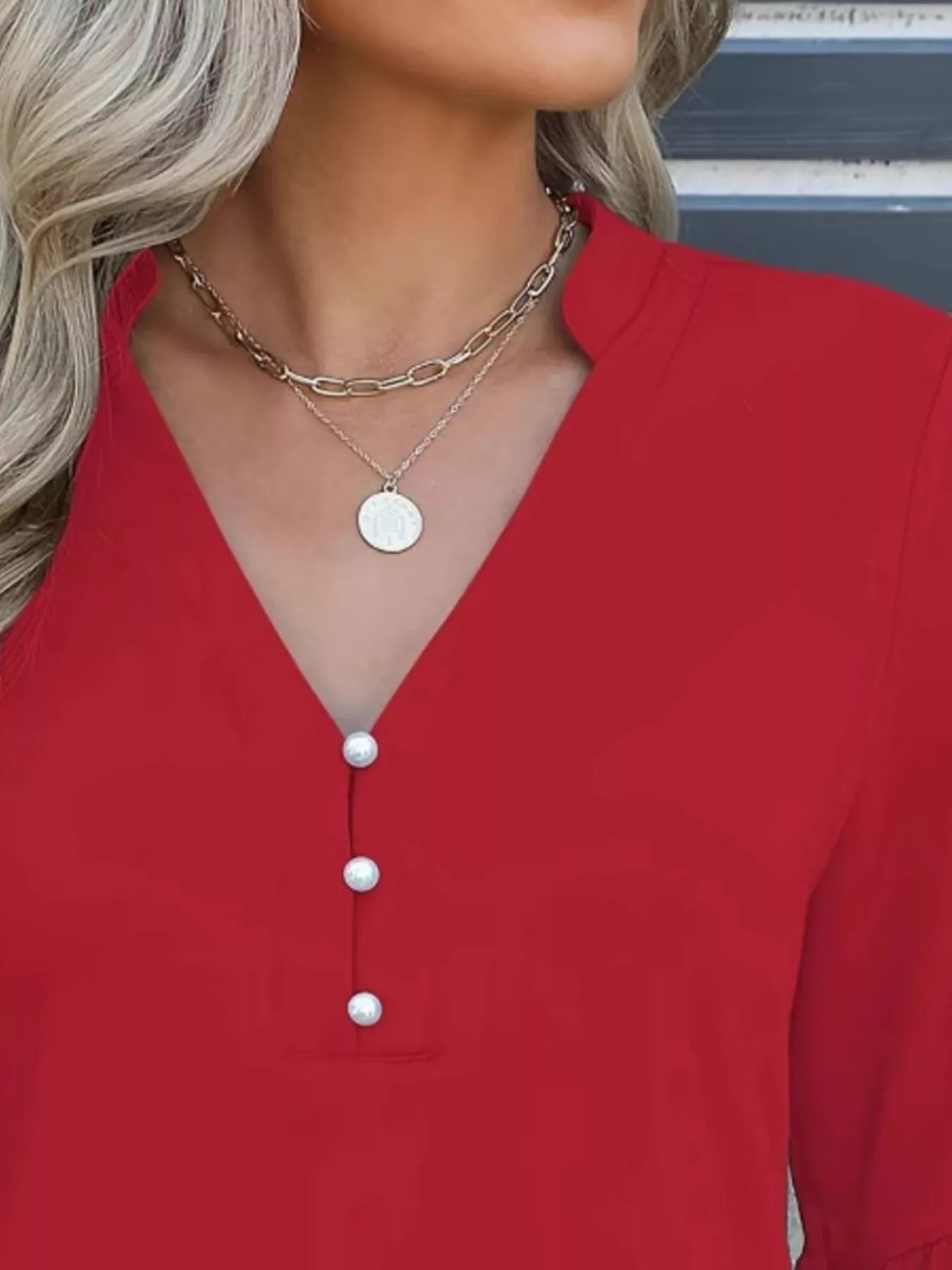 Full Size Notched Flounce Sleeve Blouse Plus Size Trendsi
