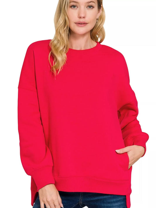 Zenana Full Size Fleece Hi-low Boyfriend Sweatshirts with Pockets Plus Size nicholesgifts