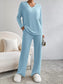 Ribbed Knit V-Neck Top and Pants Set nicholesgifts