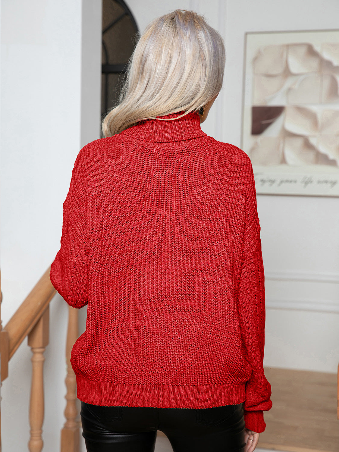 Turtleneck Cable-Knit Long Sleeve Sweater nicholesgifts