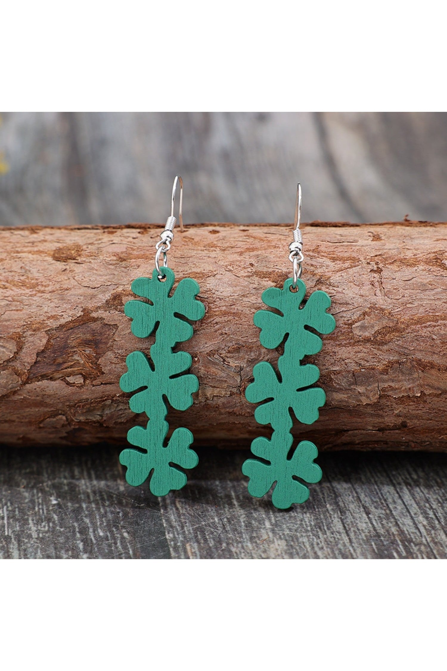 Lucky Clover Wooden Dangle Earrings NicholesGifts