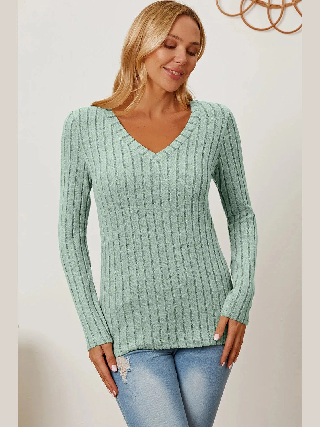 Basic Bae Full Size Ribbed V-Neck Long Sleeve T-Shirt nicholesgifts