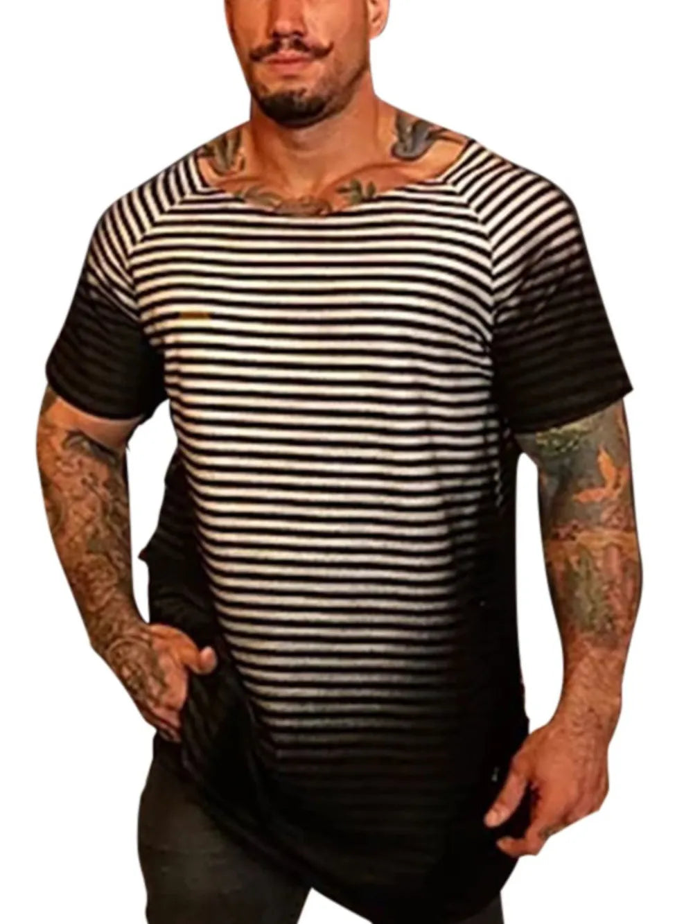 Men's Full Size Round Neck Short Sleeve Striped T-Shirt Plus Size NicholesGifts