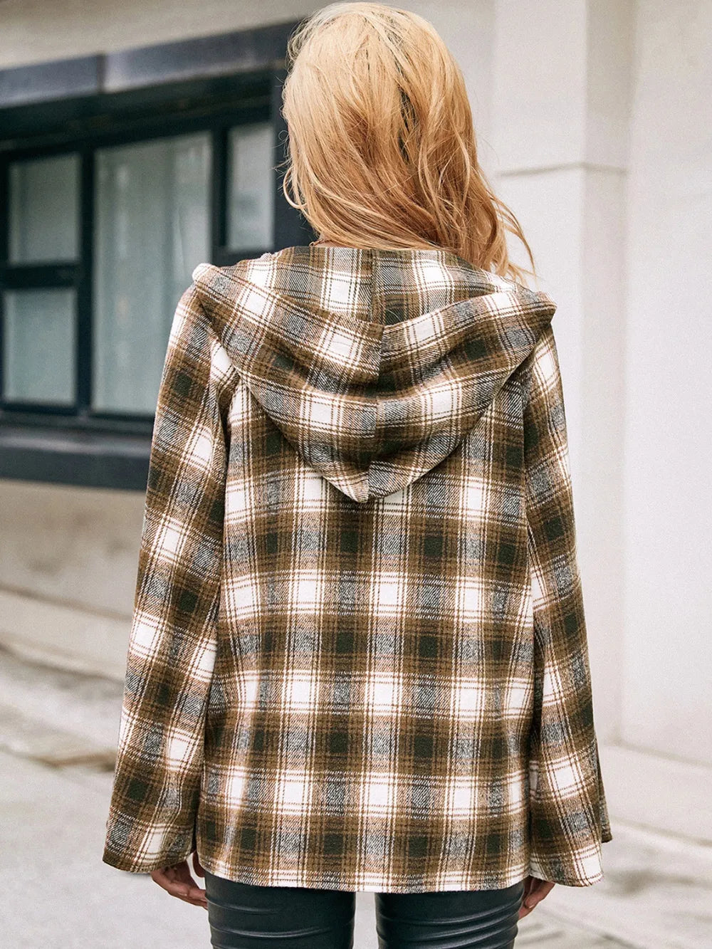 Ivy Lane Pocketed Plaid Long Sleeve Hooded Jacket nicholesgifts