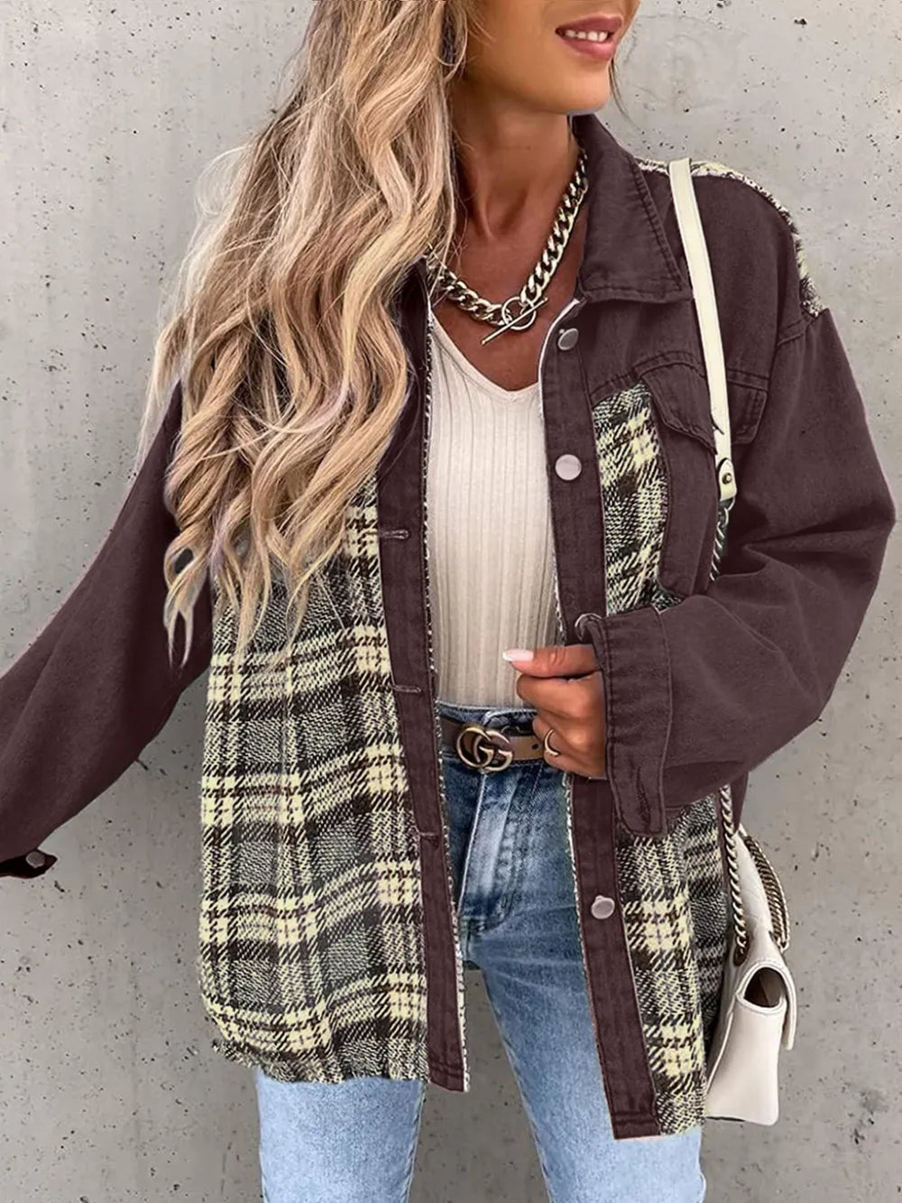 Plaid Button Up Dropped Shoulder Jacket nicholesgifts