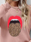 Women Leopard Lip Graphic Round Neck Sweatshirt nicholesgifts
