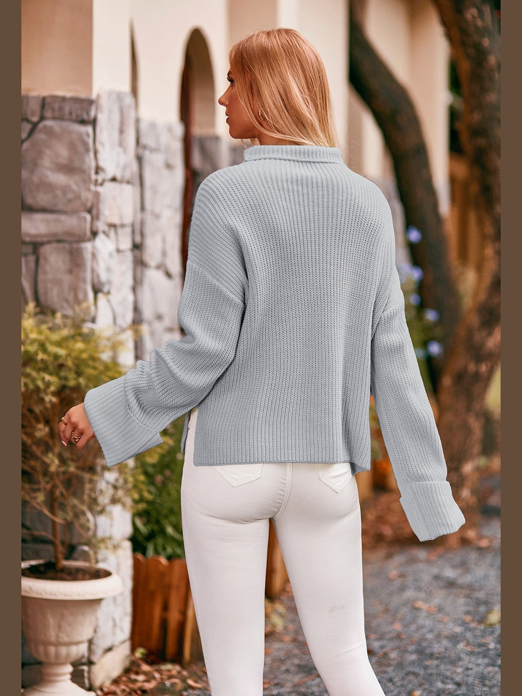 Mock Neck Drop Shoulder Sweater nicholesgifts