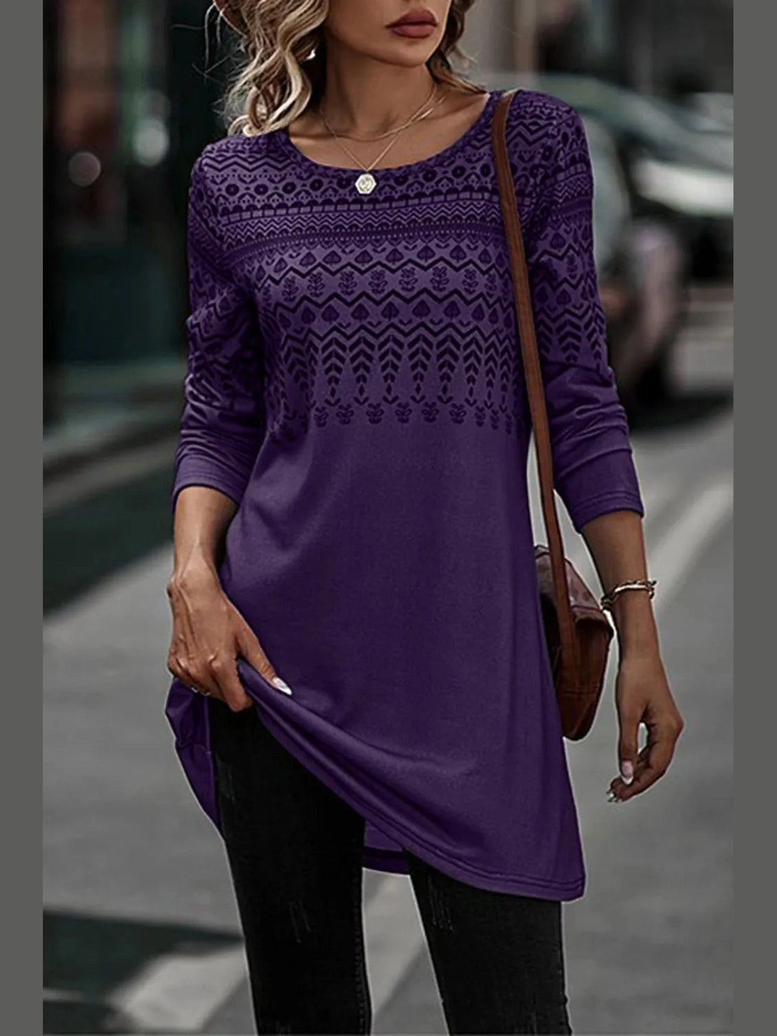 Printed Round Neck Long Sleeve T-Shirt NicholesGifts