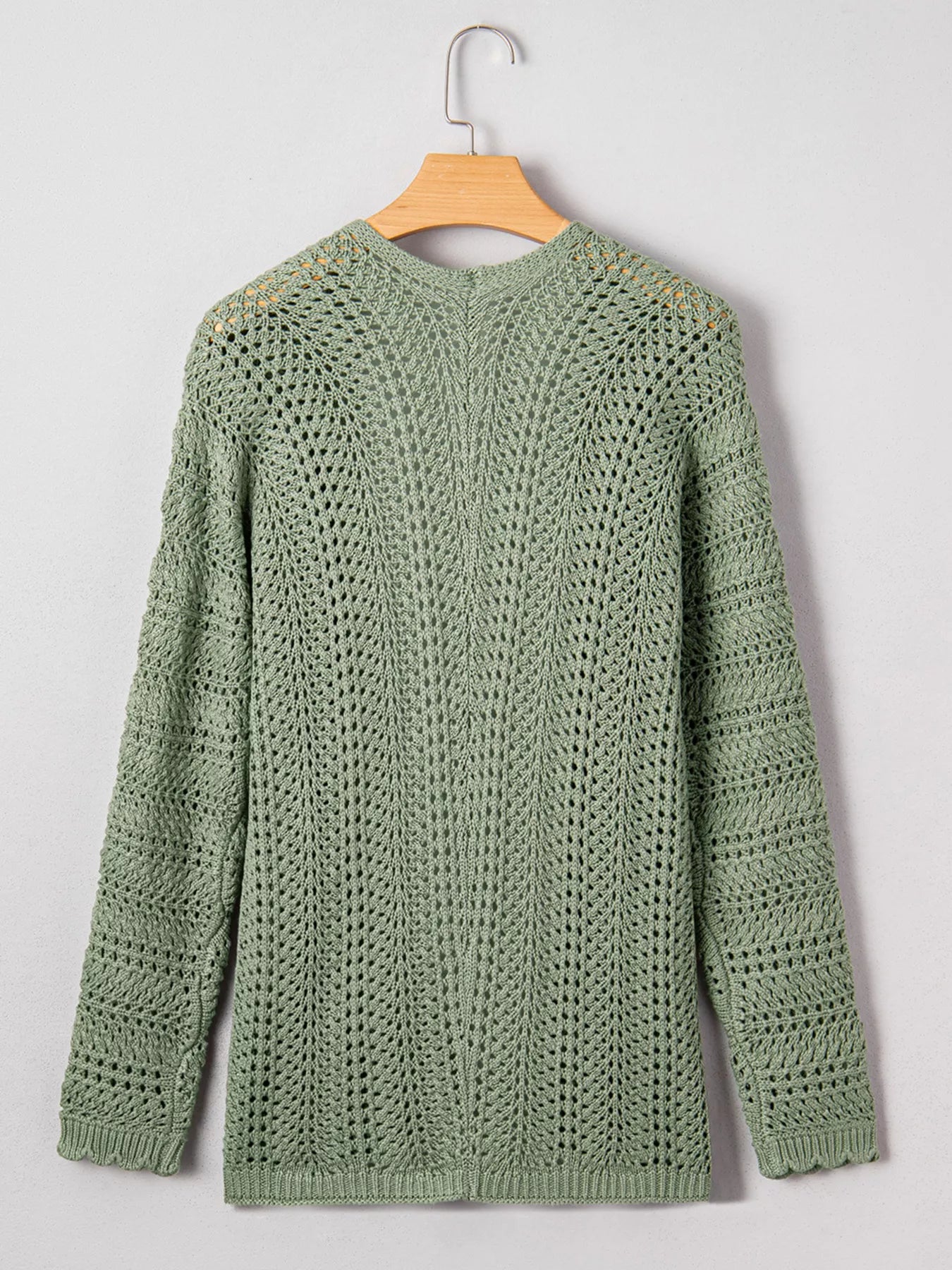 Scalloped Edge Eyelet Knit Batwing Sleeve Cardigan