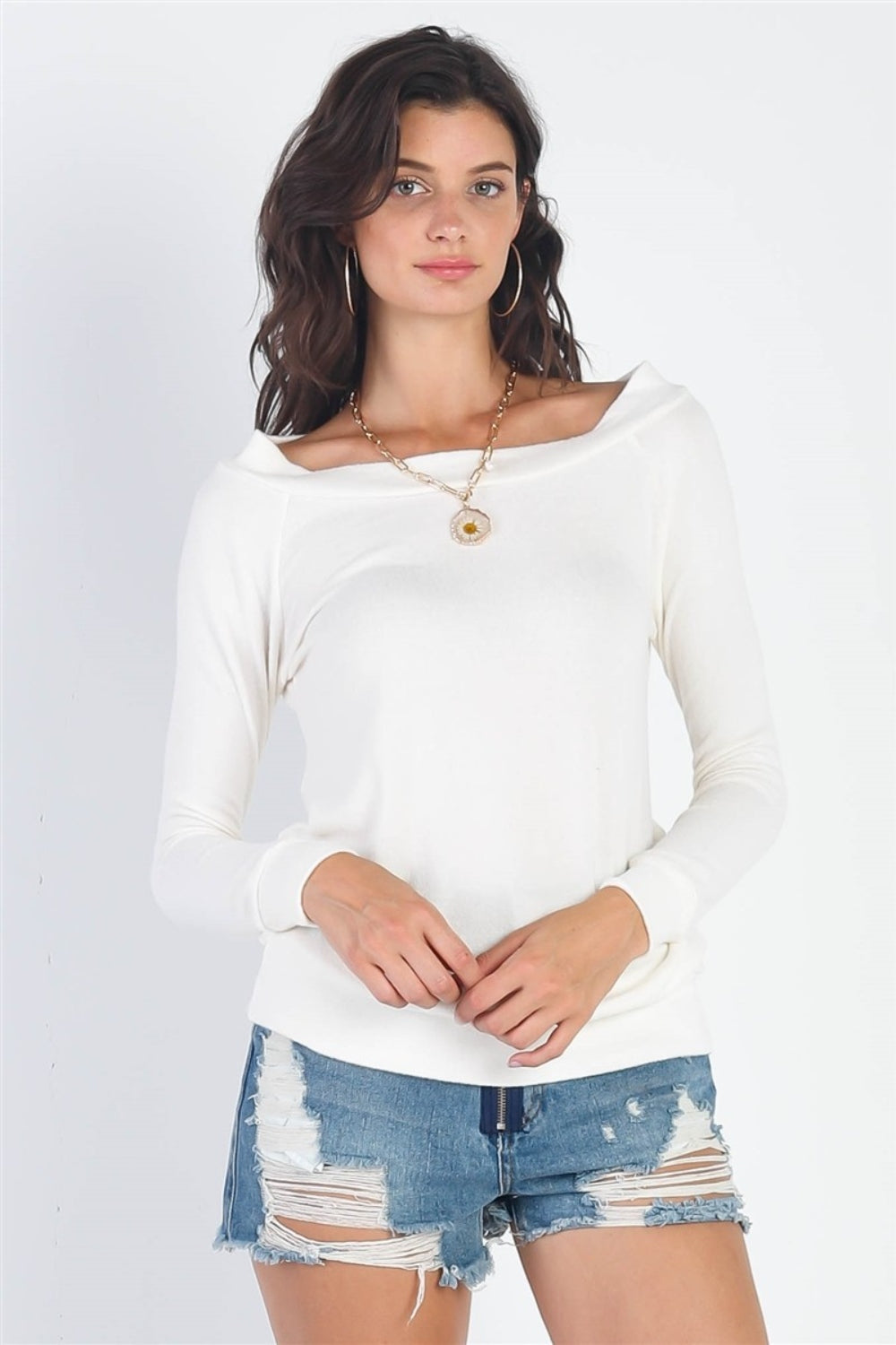 Women Ivory Colored Cherish Apparel Flannel Long Sleeve Top nicholesgifts