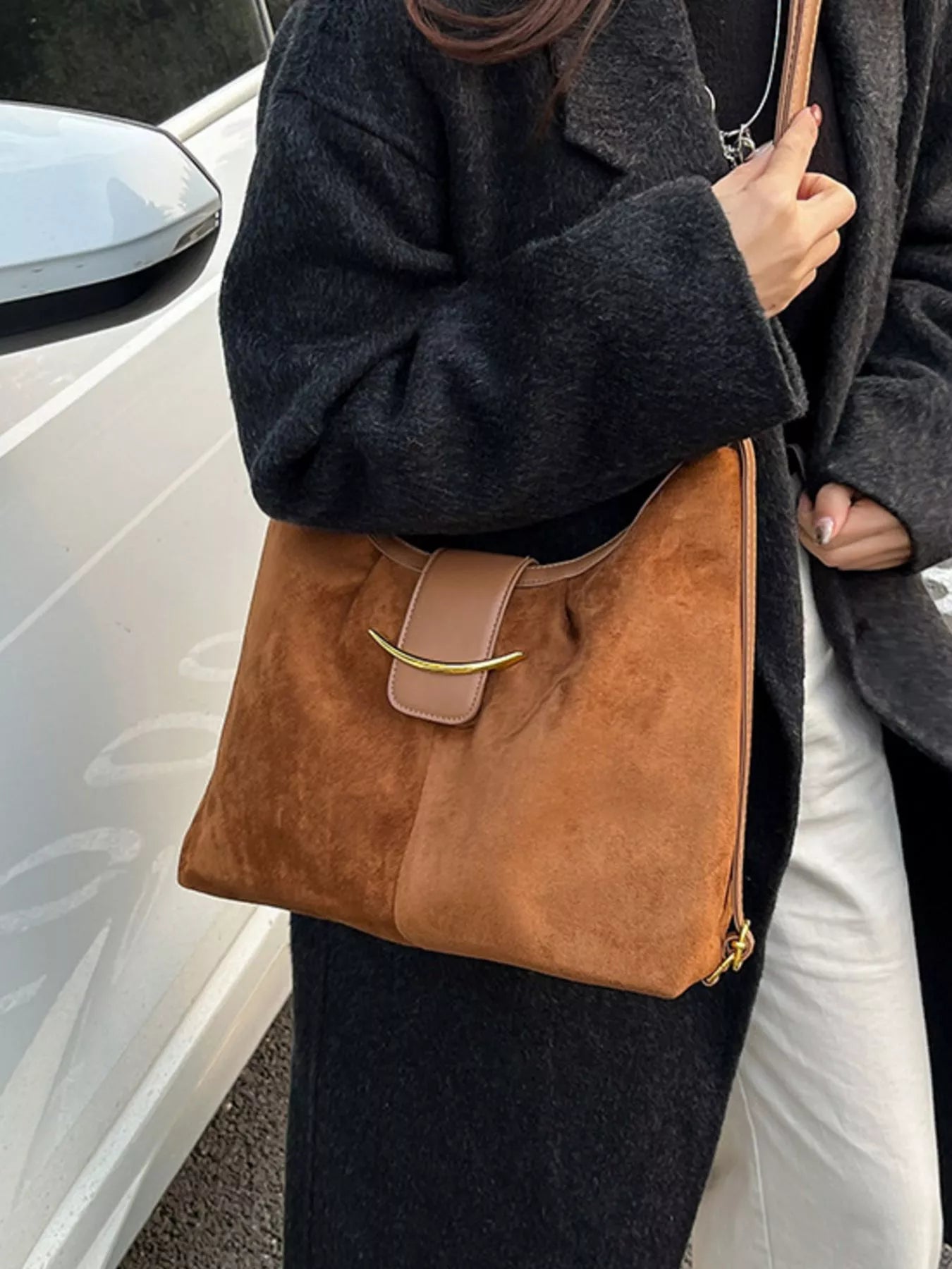 Convertible Suede Backpack Bag with Metal Accent nicholesgifts