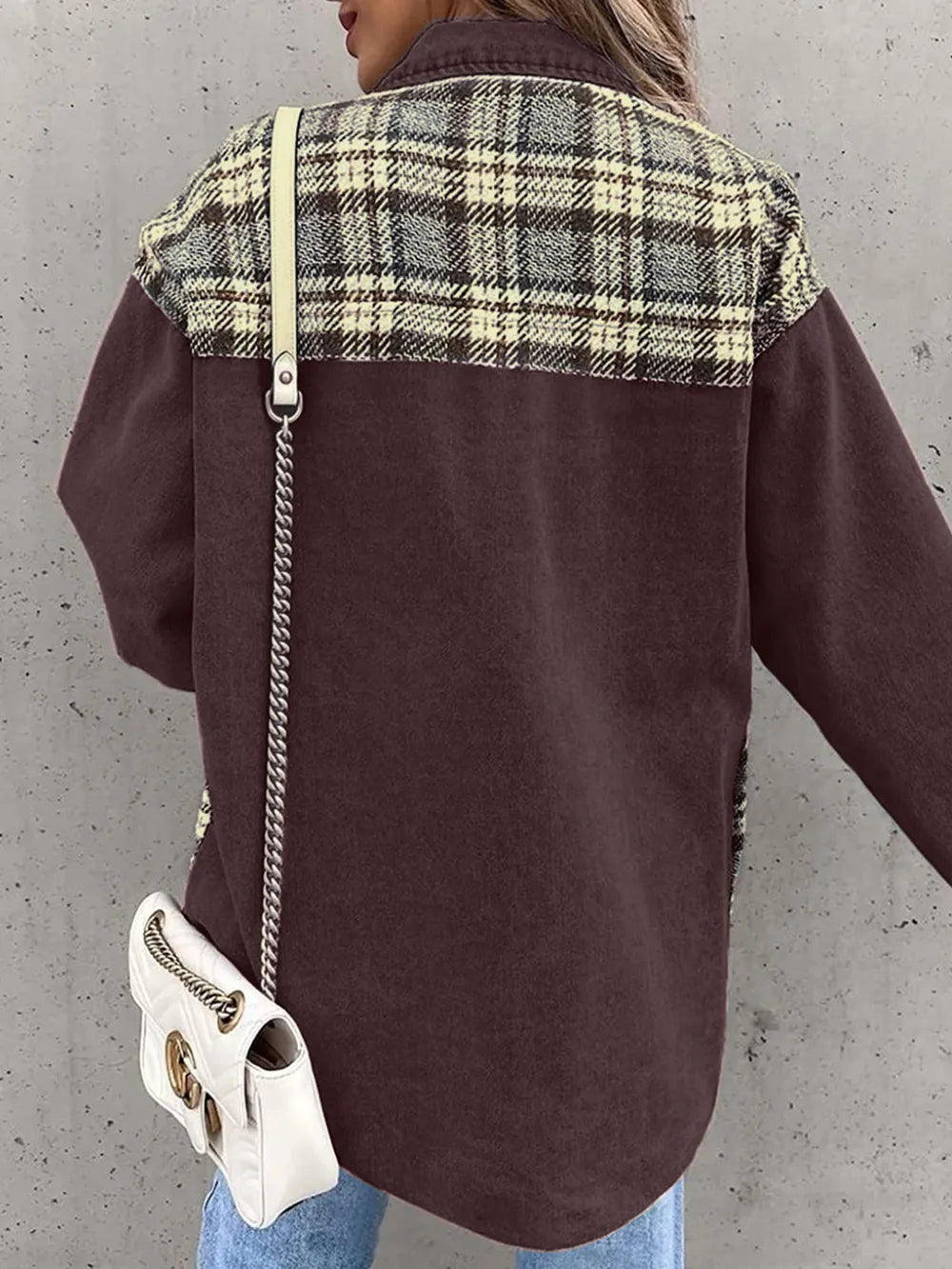 Plaid Button Up Dropped Shoulder Jacket nicholesgifts