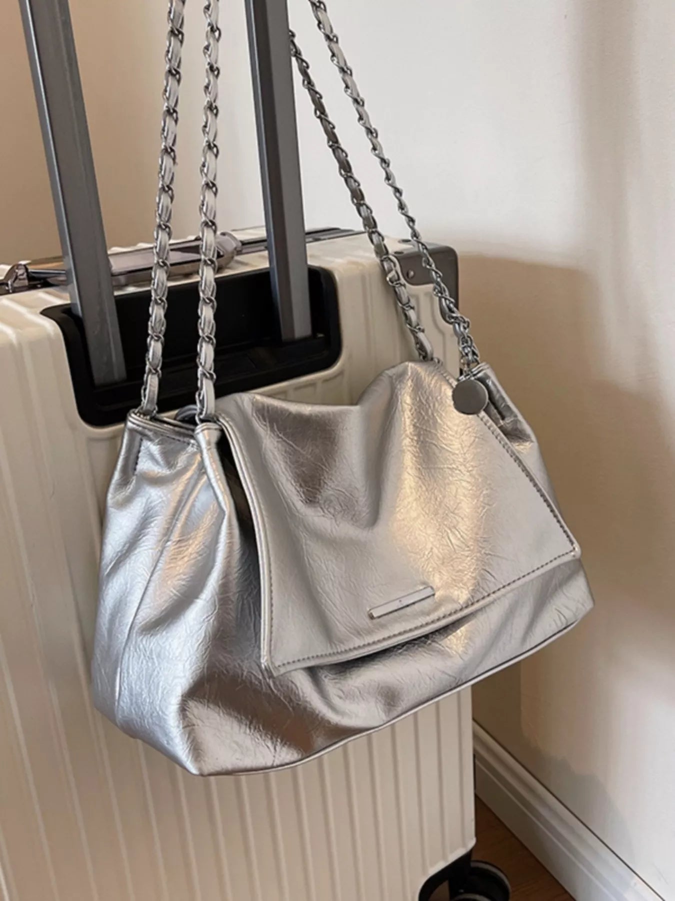 Chain Accent Flap Shoulder Bag nicholesgifts