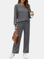 Round Neck Long Sleeve Top and Pants Set nicholesgifts