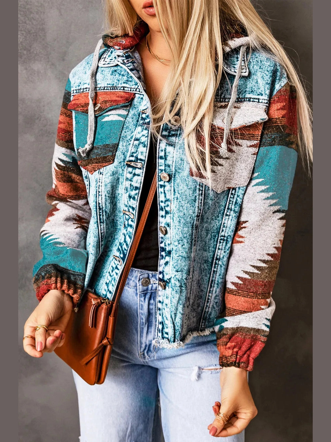 Drawstring Hooded Pocketed Denim Jacket nicholesgifts