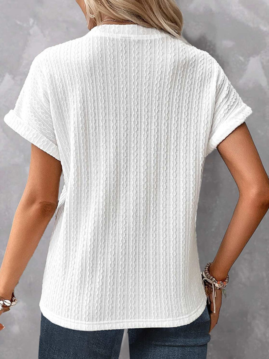 Textured Notched Short Sleeve Blouse nicholesgifts