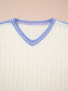 Striped V Neck Dolman Sleeve Rib Knit Oversized Sweater with Slits nicholesgifts
