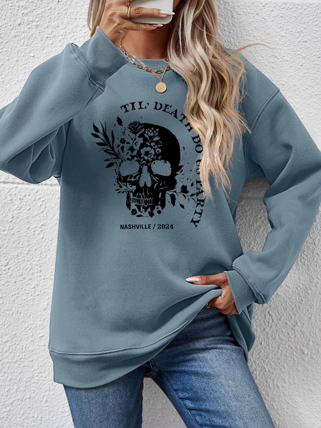 Graphic Round Neck Dropped Shoulder Sweatshirt nicholesgifts