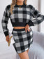 Plaid Round Neck Top and Skirt Sweater Set nicholesgifts