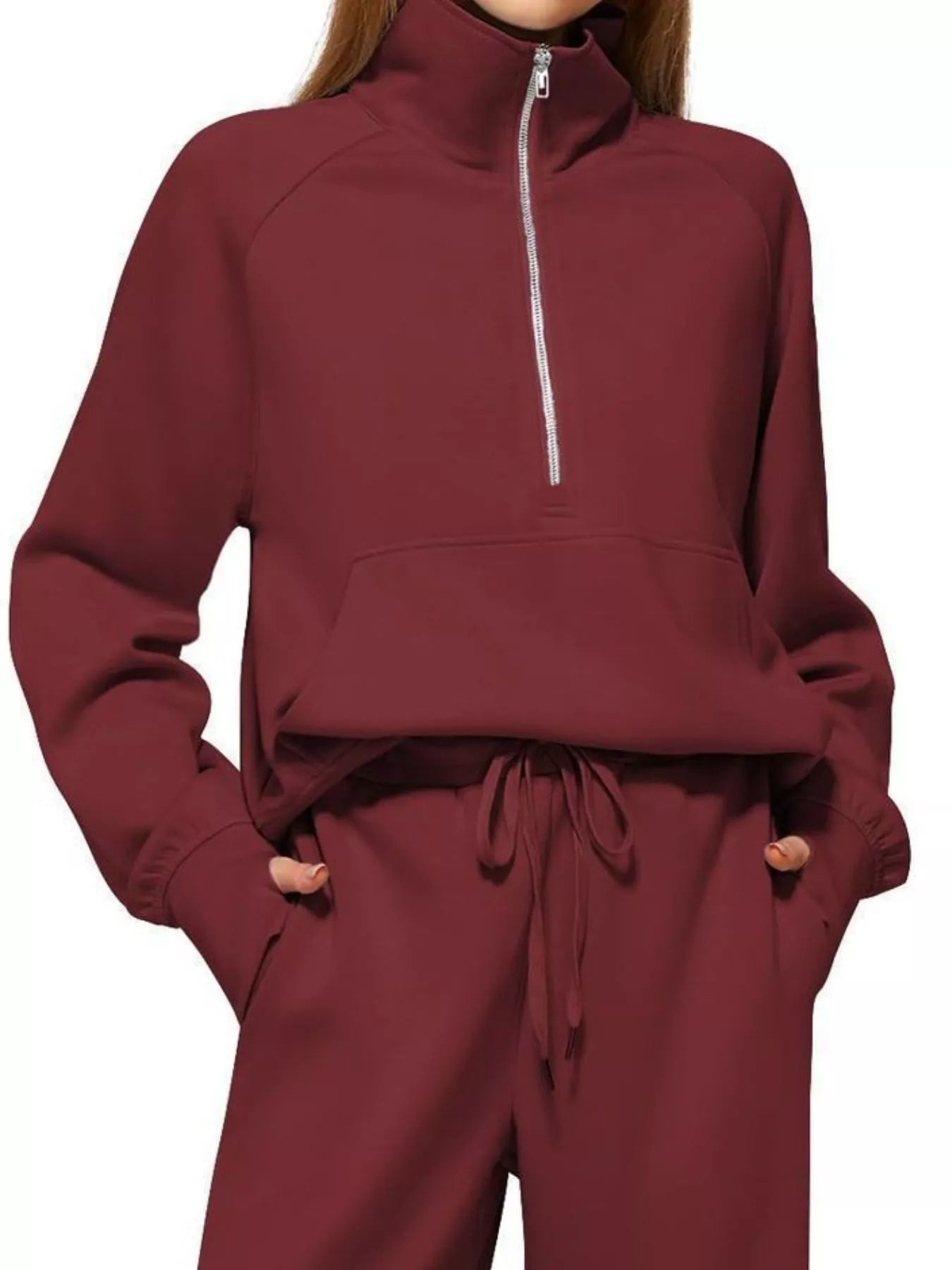 Full Size Half-Zip Sweatshirt and Wide-Leg Pants Set Plus Size Trendsi