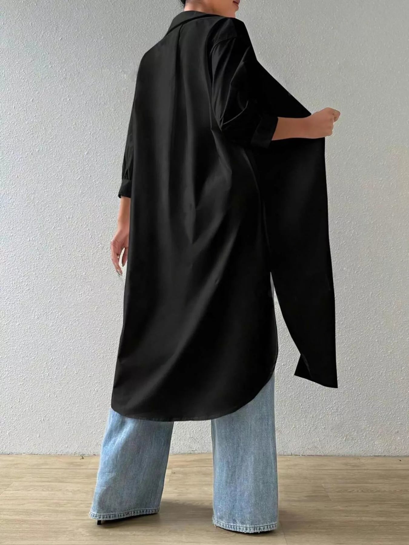 Button-Up Long Sleeve Longline Shirt
