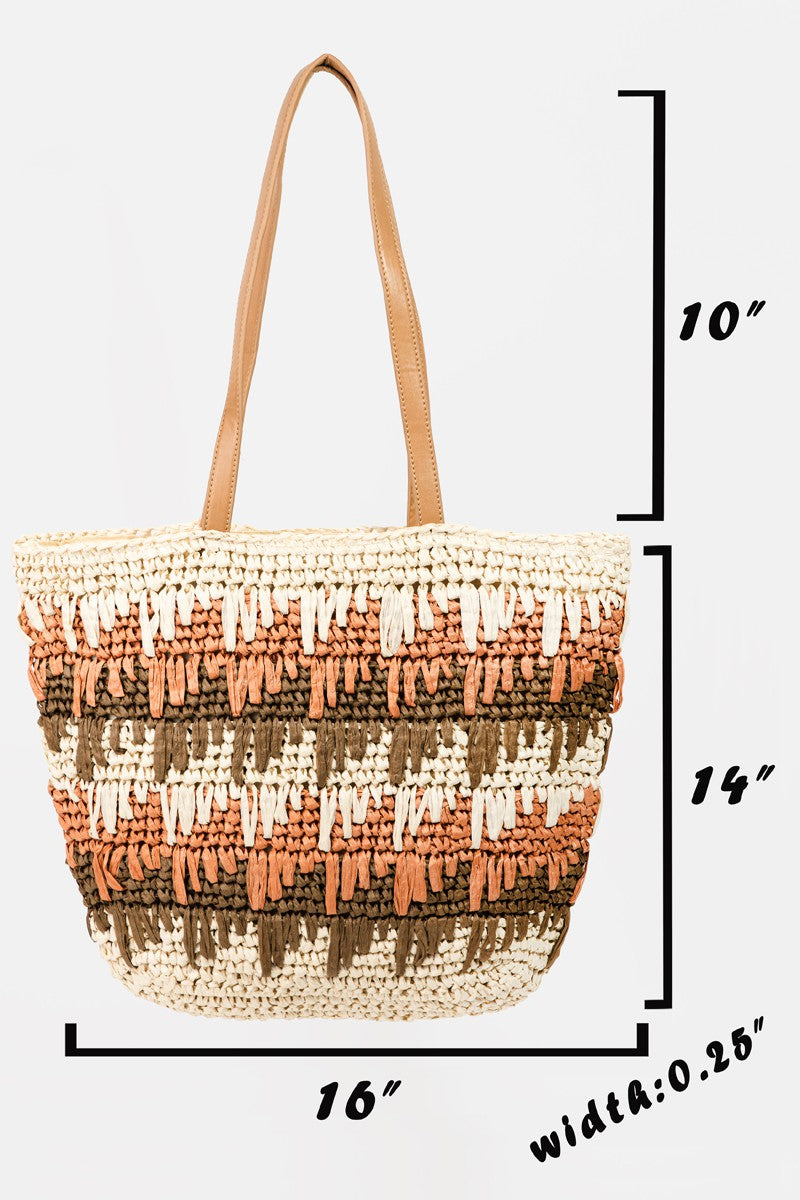 Women Fame Straw Braided Striped Tote Bag nicholesgifts