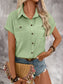 Pleated Detail Collared Neck Short Sleeve Shirt nicholesgifts