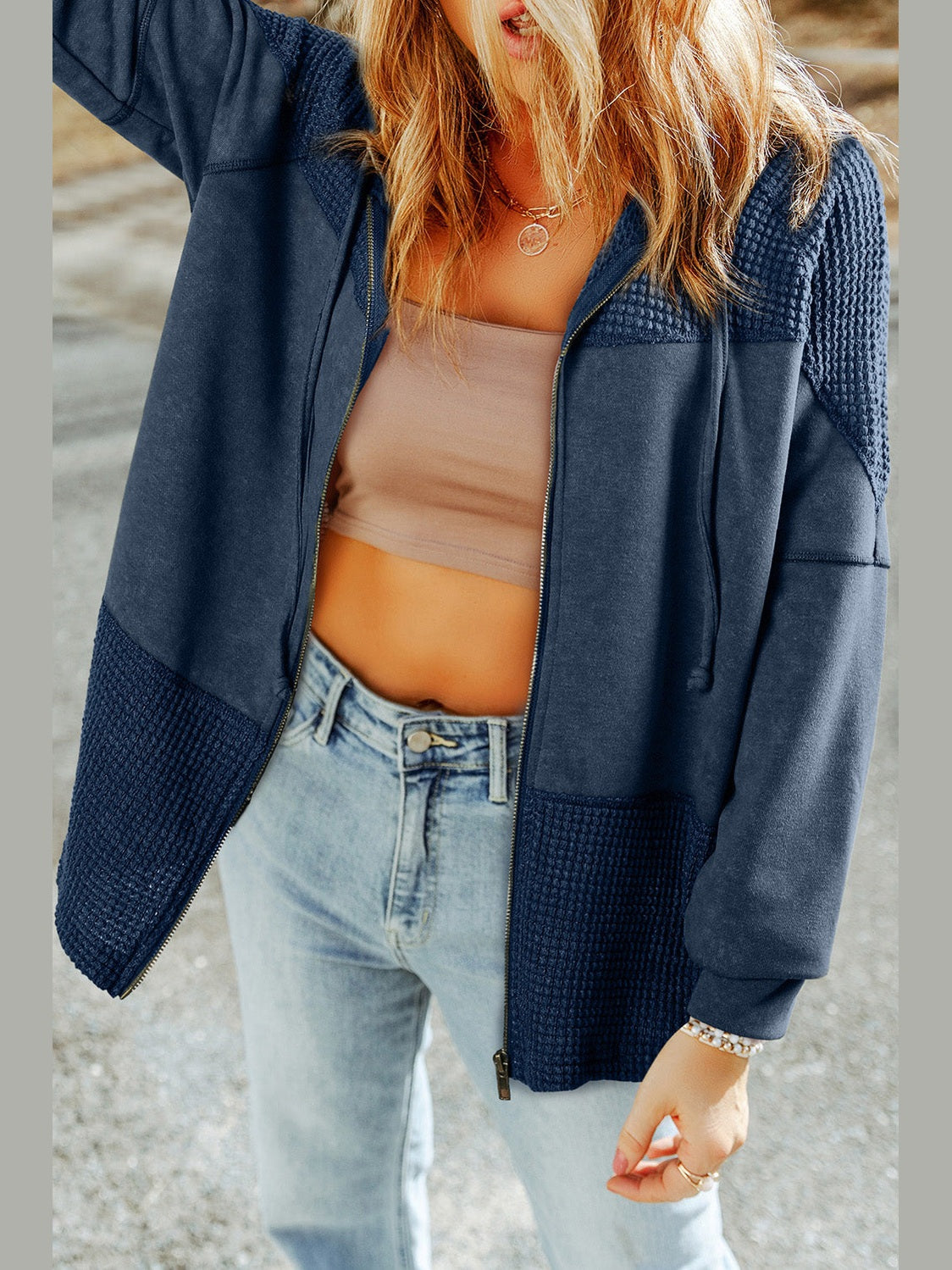 Zip-Up Drawstring Hooded Jacket nicholesgifts