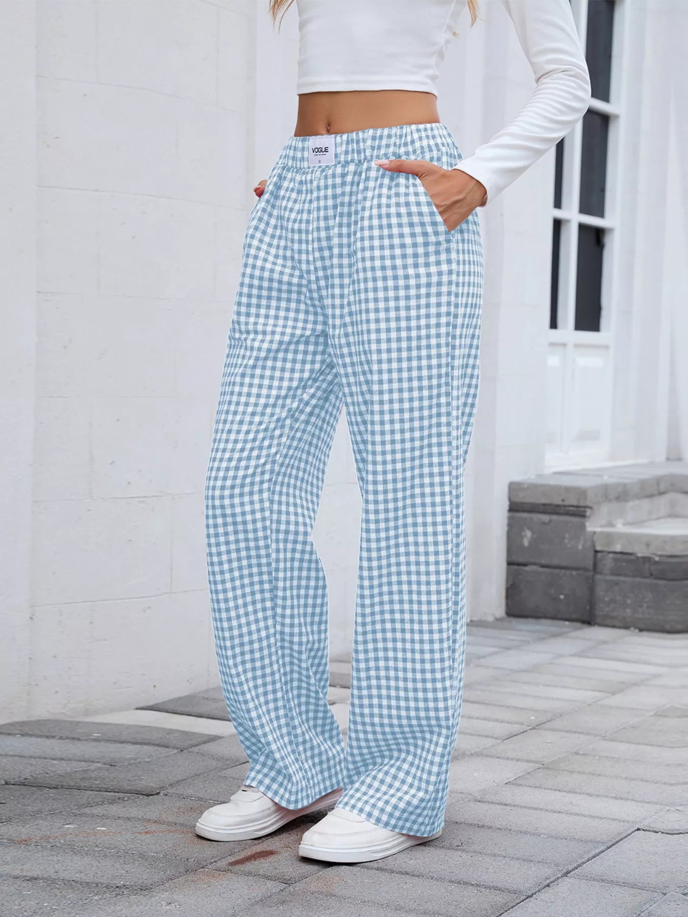 Women Plaid Wide Leg Casual Pants nicholesgifts