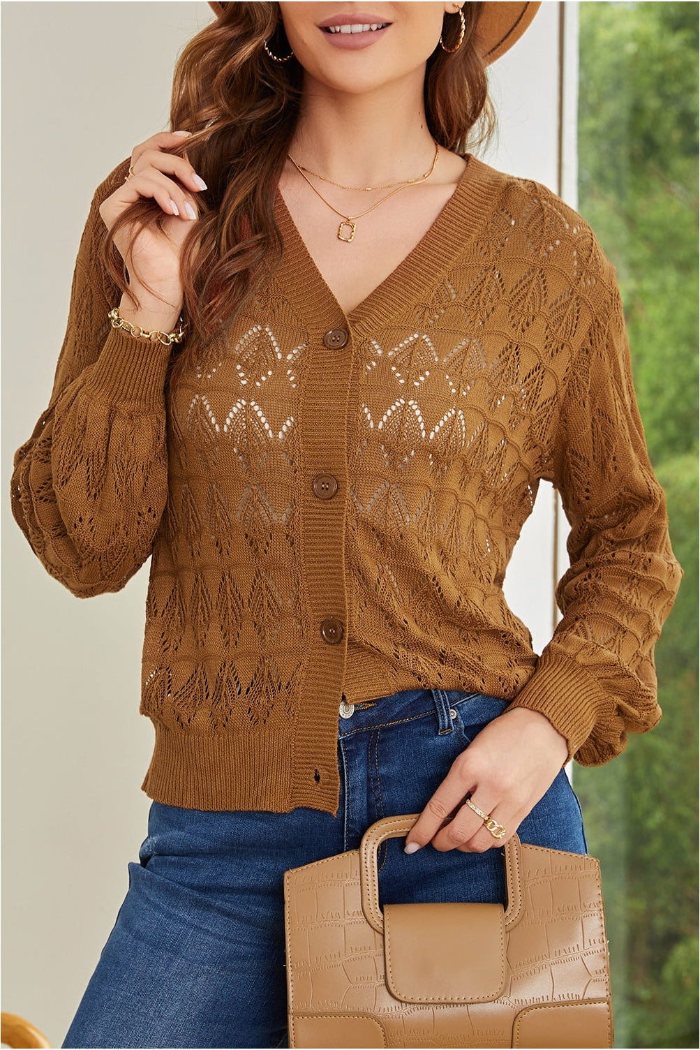 Openwork V-Neck Cardigan nicholesgifts