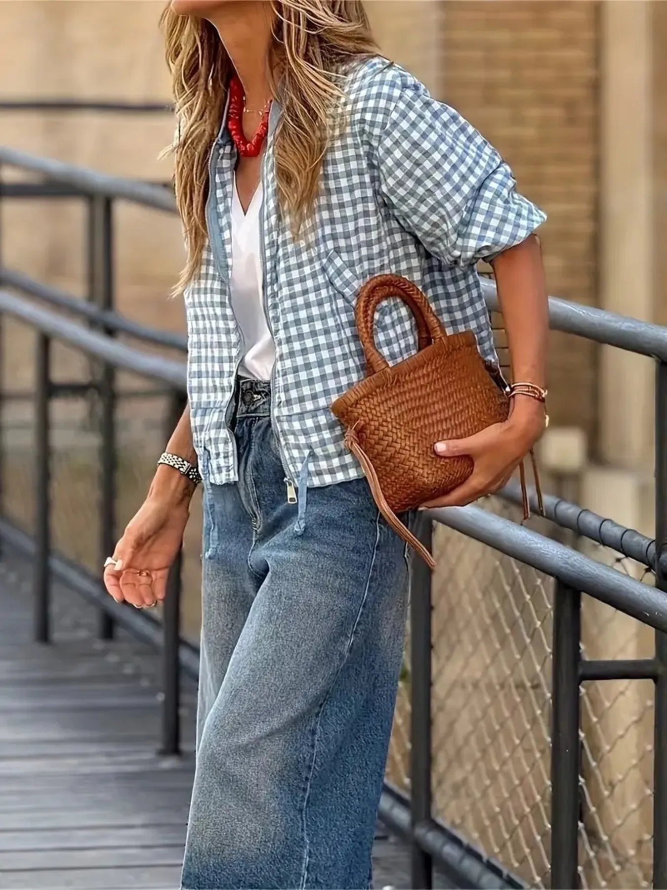 Plaid Zip Up Long Sleeve Jacket
