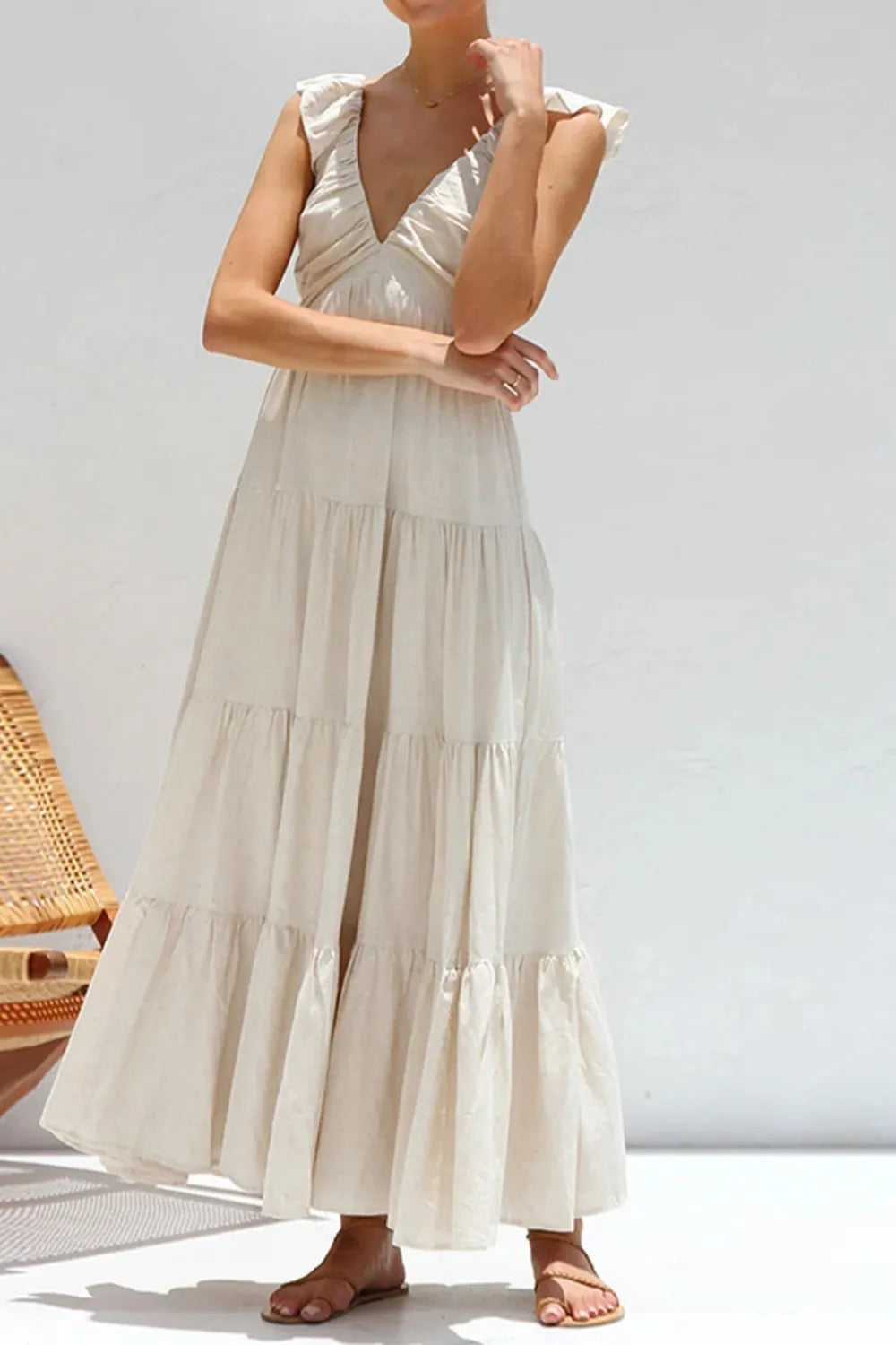 Ruffled V-Neck Tiered Dress NicholesGifts