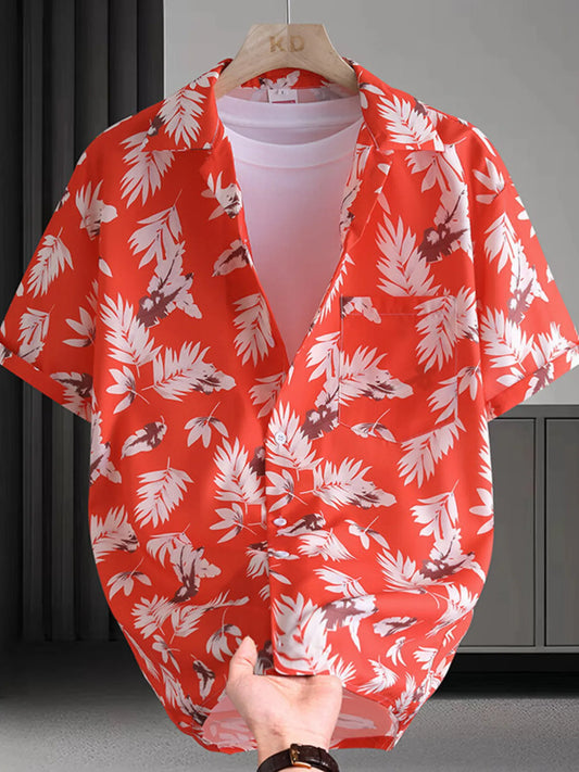 Men's Plus Size Printed Button Up Short Sleeve Shirt Trendsi