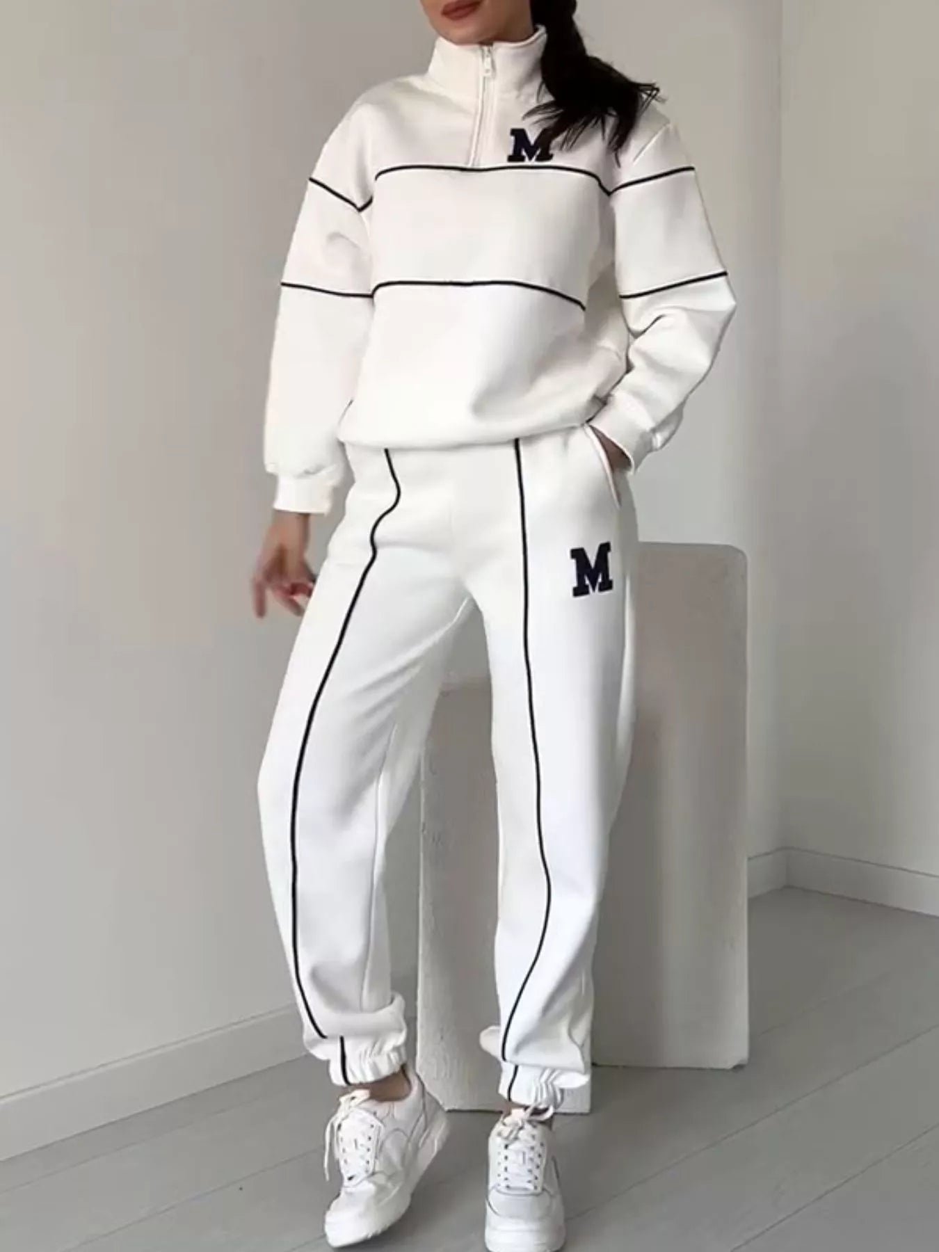 Full Size Striped Quarter Zip Top and Pants Set Plus Size nicholesgifts