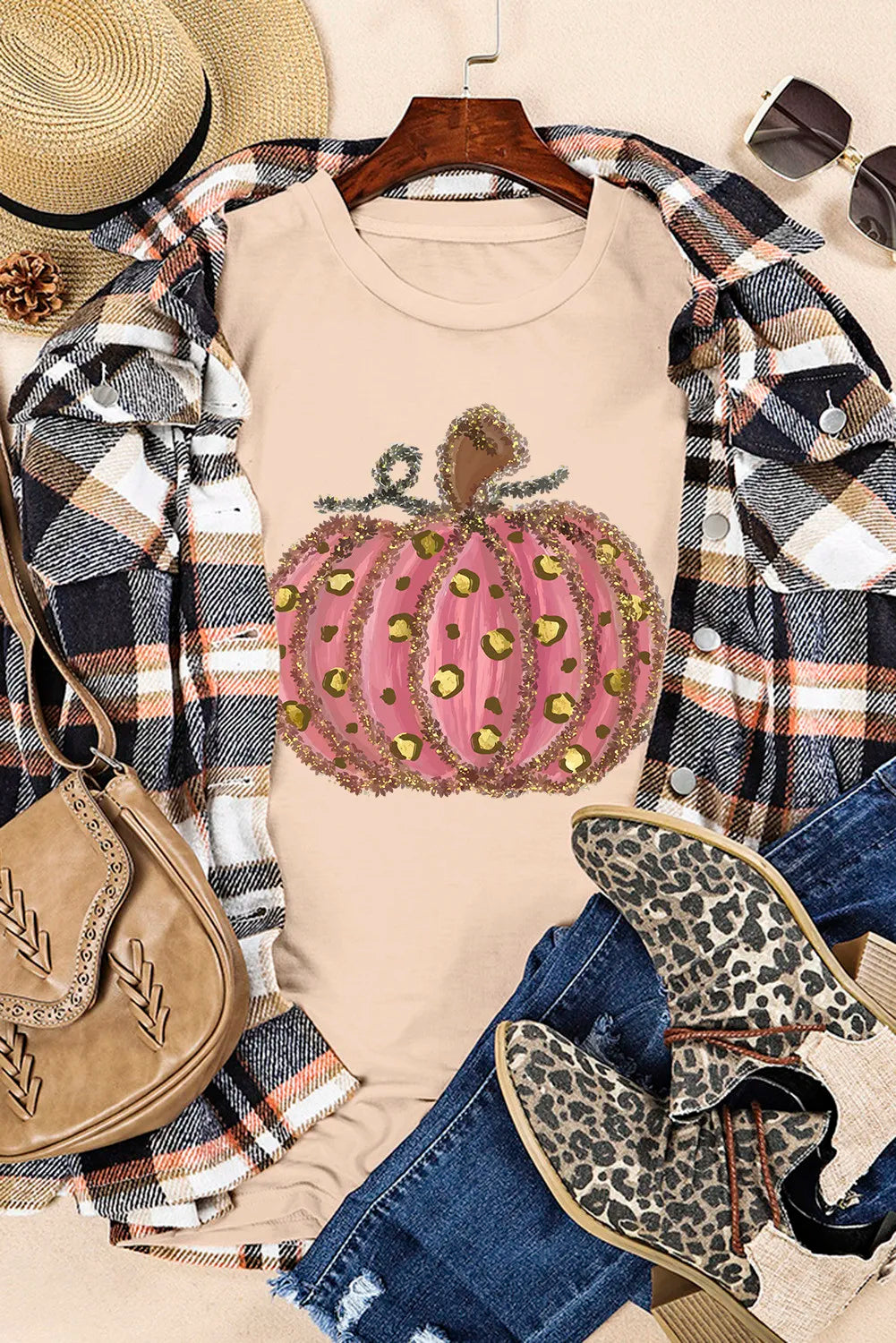 Pumpkin Round Neck Short Sleeve T-Shirt NicholesGifts