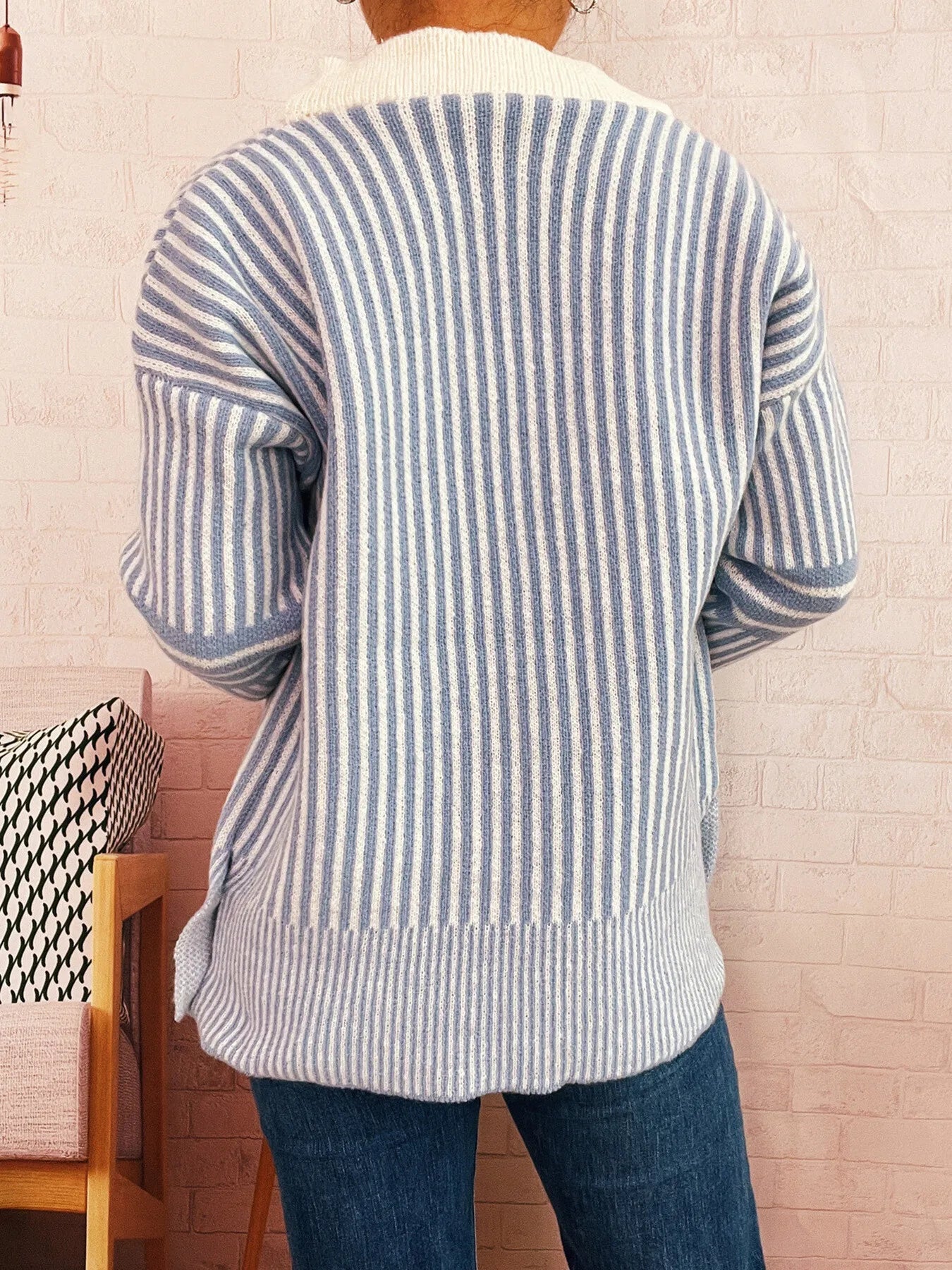 Striped Button-Front Cardigan with Contrast Trim